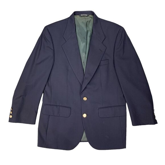 Vintage Burberry Blazer Men 40 Deep Blue Wool Formal Sport Coat Jacket Burberrys - Picture 1 of 16